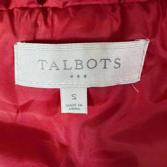 Talbots S Quilted Down Fill Puffer Vest Red Gold Zip Pocket High Neck Soft Shell - Picture 11 of 14